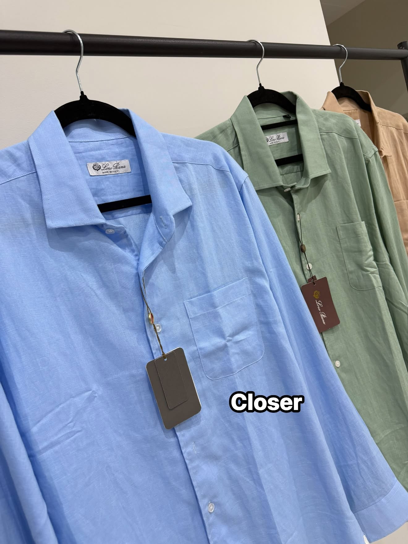 Blue, sage and sand linen shirts from B’s Collection